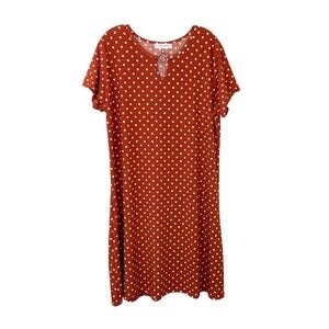 Jon & Anna Contemporary A-Line Midi Dress Size 1X Rust White Polka Dots Stretch